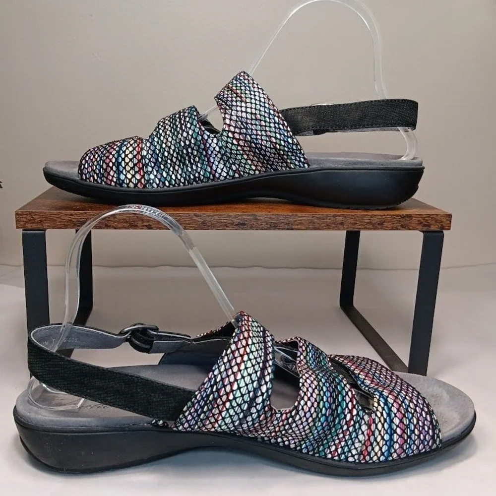Trotters Sandals Women 11M Black Multi‎ Color Mesh Slingback T17C9-095